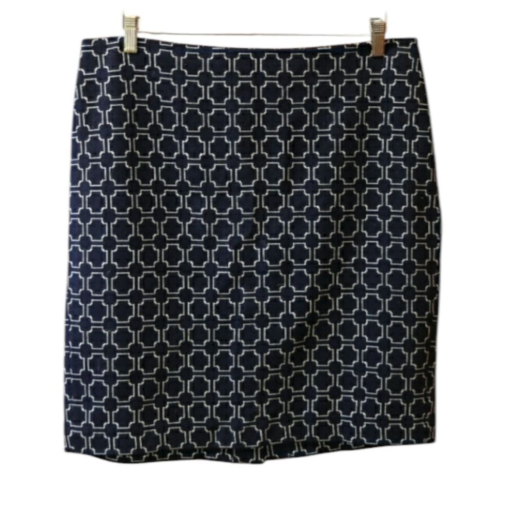 Talbots Petite Navy Blue Pattern Pencil Skirt 14 Timeless Y2K Business Casual